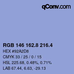 カラーコード: RGB 146 162.8 216.4 | qconv.com