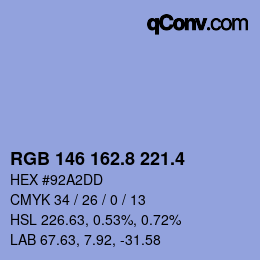 カラーコード: RGB 146 162.8 221.4 | qconv.com