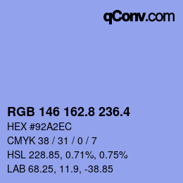 カラーコード: RGB 146 162.8 236.4 | qconv.com