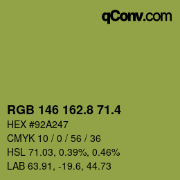 カラーコード: RGB 146 162.8 71.4 | qconv.com