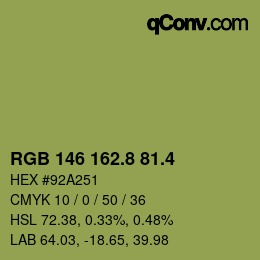 カラーコード: RGB 146 162.8 81.4 | qconv.com