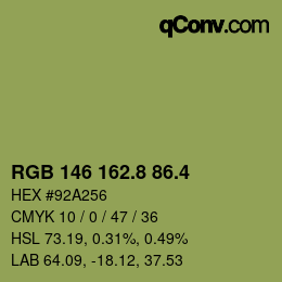 カラーコード: RGB 146 162.8 86.4 | qconv.com