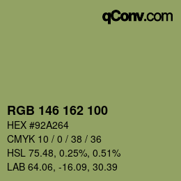 Color code: RGB 146 162 100 | qconv.com