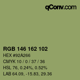 Color code: RGB 146 162 102 | qconv.com