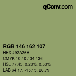 Color code: RGB 146 162 107 | qconv.com