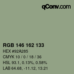 Color code: RGB 146 162 133 | qconv.com