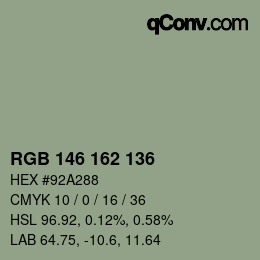 颜色代码: RGB 146 162 136 | qconv.com