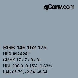カラーコード: RGB 146 162 175 | qconv.com