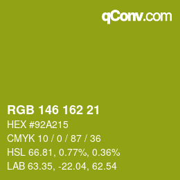 カラーコード: RGB 146 162 21 | qconv.com