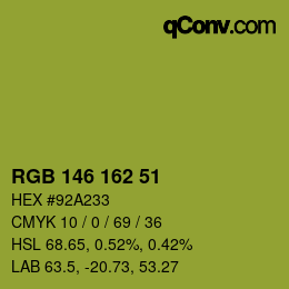 Color code: RGB 146 162 51 | qconv.com