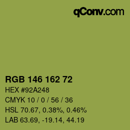Color code: RGB 146 162 72 | qconv.com