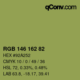 Color code: RGB 146 162 82 | qconv.com