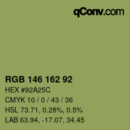 Color code: RGB 146 162 92 | qconv.com