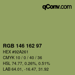 Color code: RGB 146 162 97 | qconv.com
