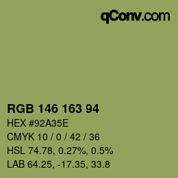 Color code: RGB 146 163 94 | qconv.com