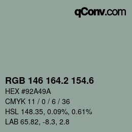 カラーコード: RGB 146 164.2 154.6 | qconv.com