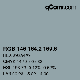 カラーコード: RGB 146 164.2 169.6 | qconv.com