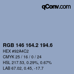 カラーコード: RGB 146 164.2 194.6 | qconv.com