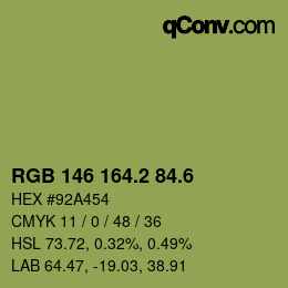 カラーコード: RGB 146 164.2 84.6 | qconv.com
