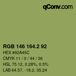カラーコード: RGB 146 164.2 92 | qconv.com