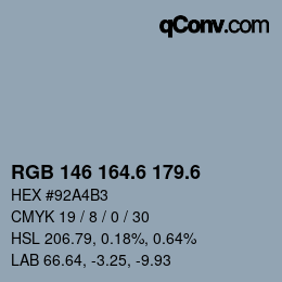 カラーコード: RGB 146 164.6 179.6 | qconv.com