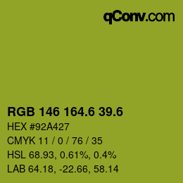 カラーコード: RGB 146 164.6 39.6 | qconv.com