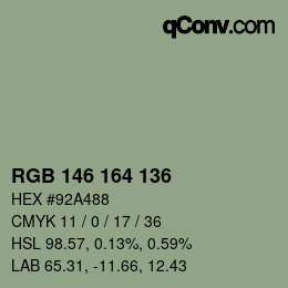 Color code: RGB 146 164 136 | qconv.com