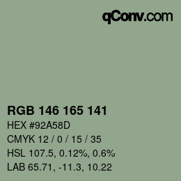 Color code: RGB 146 165 141 | qconv.com