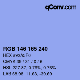 Color code: RGB 146 165 240 | qconv.com