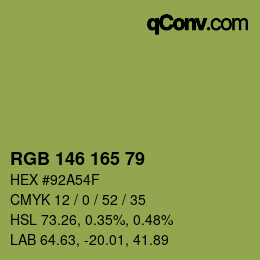 Código de color: RGB 146 165 79 | qconv.com
