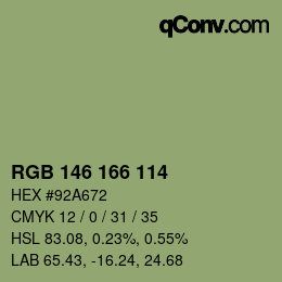 Color code: RGB 146 166 114 | qconv.com