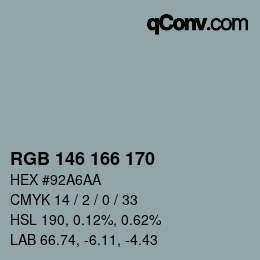 颜色代码: RGB 146 166 170 | qconv.com