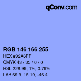 Color code: RGB 146 166 255 | qconv.com