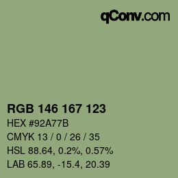 Color code: RGB 146 167 123 | qconv.com