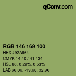 Color code: RGB 146 169 100 | qconv.com