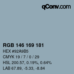 Color code: RGB 146 169 181 | qconv.com