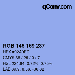 Color code: RGB 146 169 237 | qconv.com