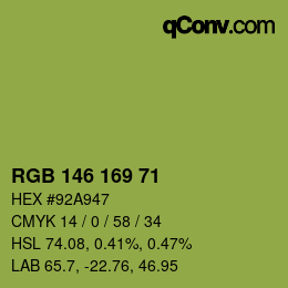 Color code: RGB 146 169 71 | qconv.com