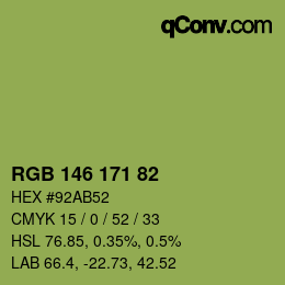 Color code: RGB 146 171 82 | qconv.com