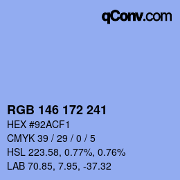 Color code: RGB 146 172 241 | qconv.com