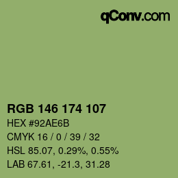 Color code: RGB 146 174 107 | qconv.com