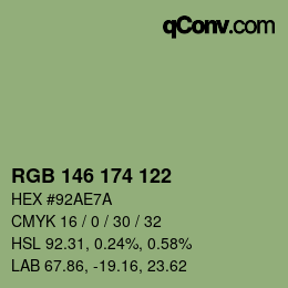 Código de color: RGB 146 174 122 | qconv.com