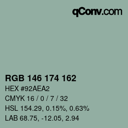 Color code: RGB 146 174 162 | qconv.com