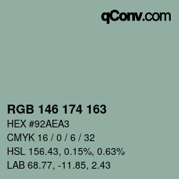 Color code: RGB 146 174 163 | qconv.com