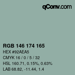 Color code: RGB 146 174 165 | qconv.com