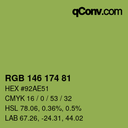 Color code: RGB 146 174 81 | qconv.com