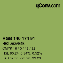 Color code: RGB 146 174 91 | qconv.com