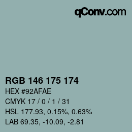 Color code: RGB 146 175 174 | qconv.com