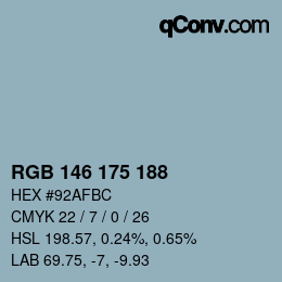 Código de color: RGB 146 175 188 | qconv.com