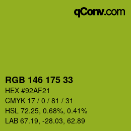 Color code: RGB 146 175 33 | qconv.com